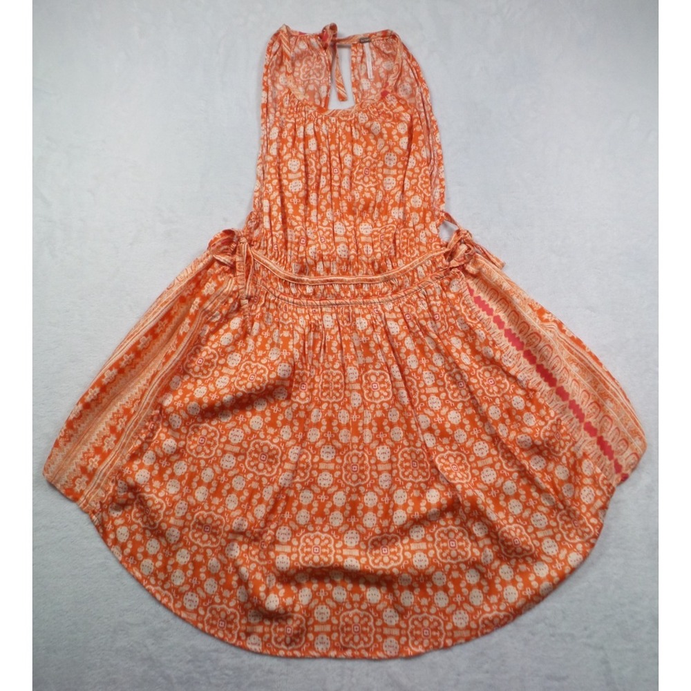 Free People Top Womens Size Small Orange Mid Summers Day Printed Halter Tunic